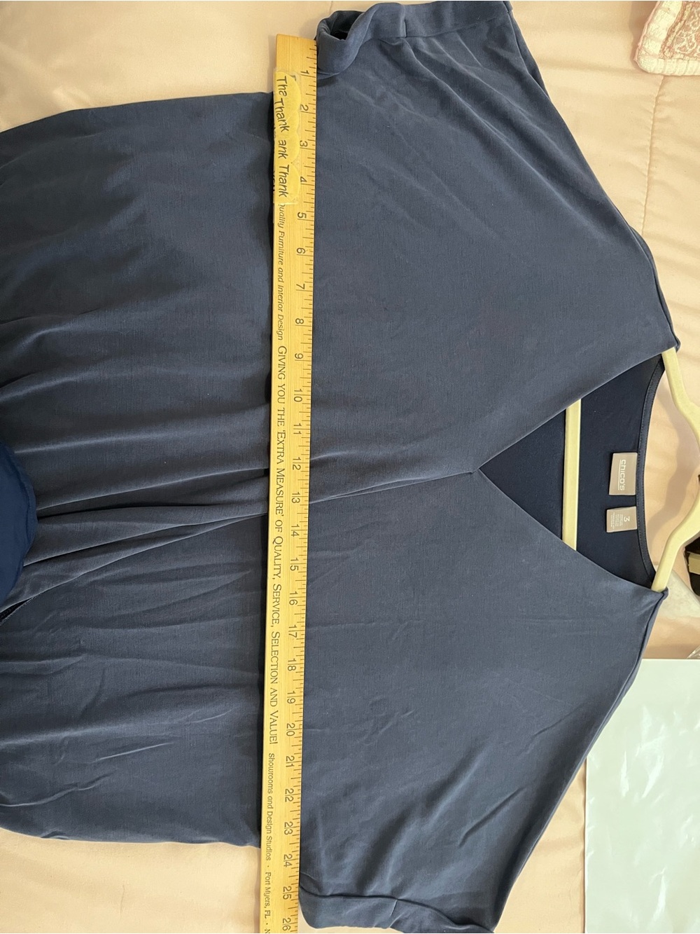 chico's V-Neck Draped Blouse in Blue Size Medium size 3 - Picture 4 of 5